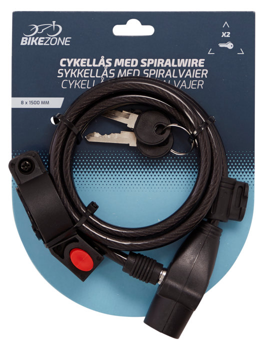 Sykkellås spiralwire 150 cm - Bikezone